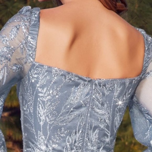 NEW LONG OFF SHOULDER MERMAID EMBROIDERED SEQUIN GOWN WITH ZIPPER BACK CD J816 - Picture 4 of 7